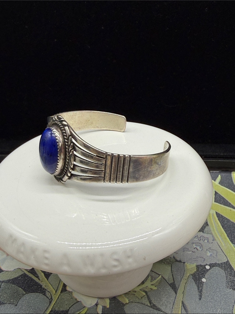 👑Native American Navajo sterling silver cuff bracelet lapis lazuli Jeannette dal - Picture 3 of 10
